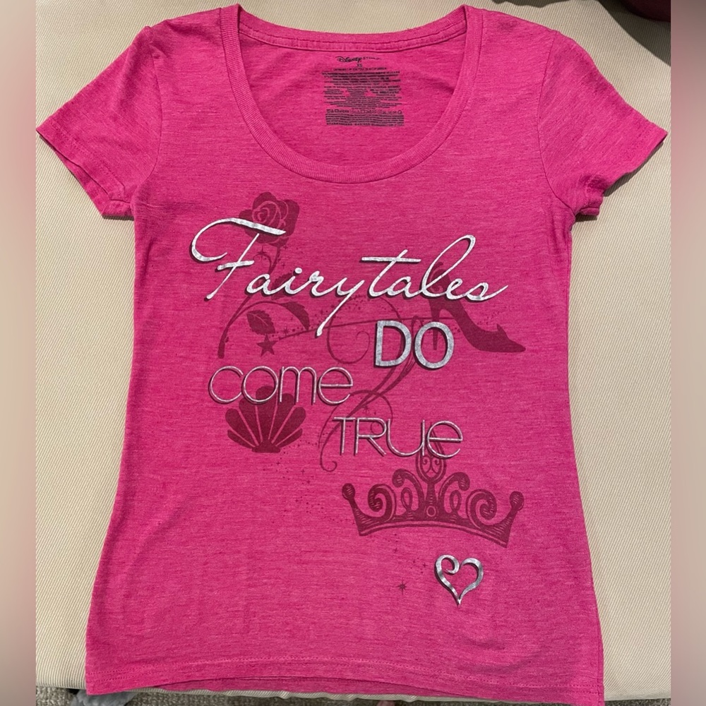 Disney Store Fairytales Do Come True Hot Pink/Barbie Pink Scoop Neck T-Shirt XS